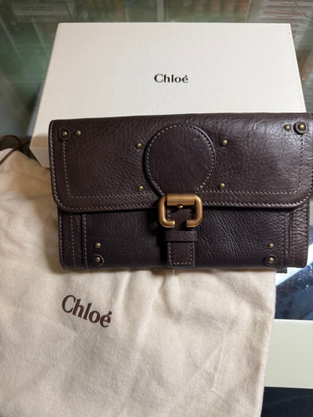 Chloé Brown Leather Clutch Wallet